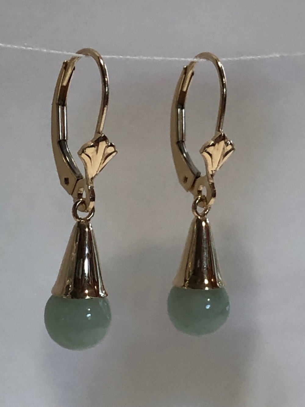 14k Gold Jade Drop Leverback Earrings